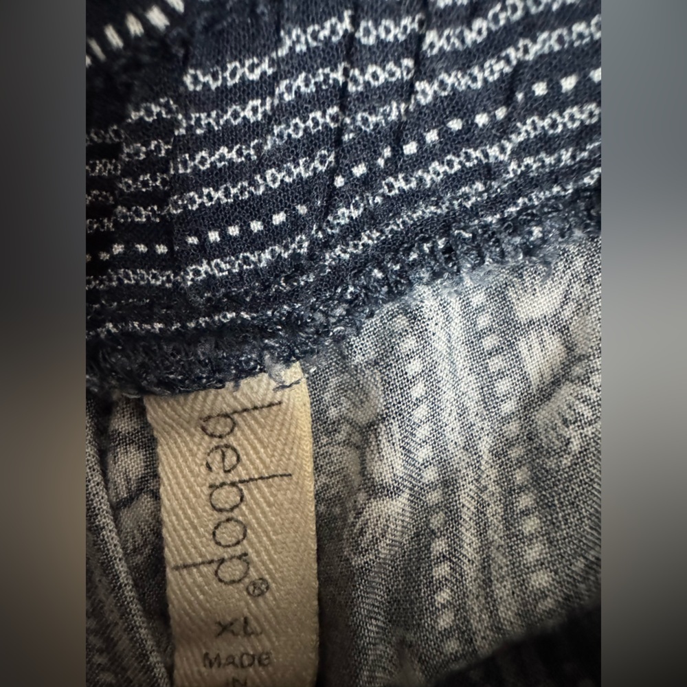 Bebop Blue & White Boho Wide Leg Pants XL | Tie Waist Pockets Rayon Summer - Picture 5 of 6